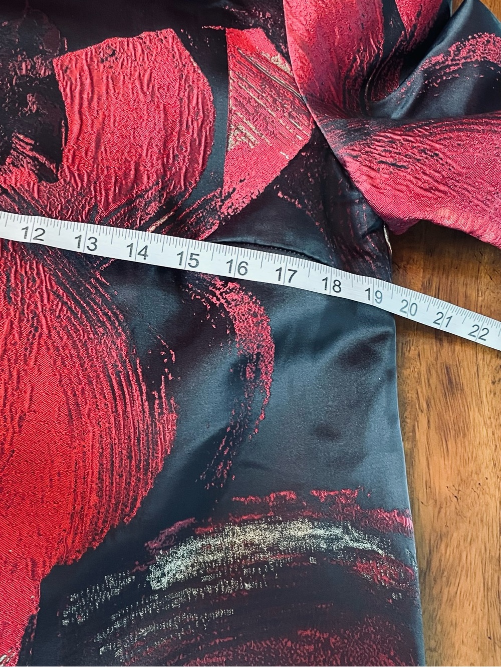 NWT Ming Wang Red Black Gold Brushstroke Jacquard Ruffle Collar Jacket Small - Picture 13 of 14